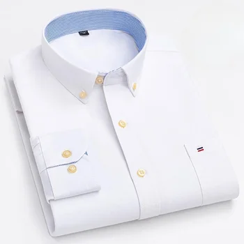2023 Нова Мъжки Социална риза с Дълъг ръкав от чист памук, Оксфорд, Тънка Мека Клетчатая Официалната мъжки дрехи копчета размер Оверсайз 6XL