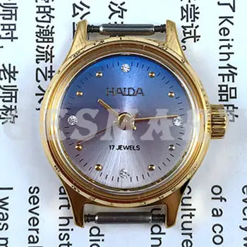 23 мм HAIDA Ръчни механични Дамски часовници Златен Пирон 17 Инча Градиентный син циферблат
