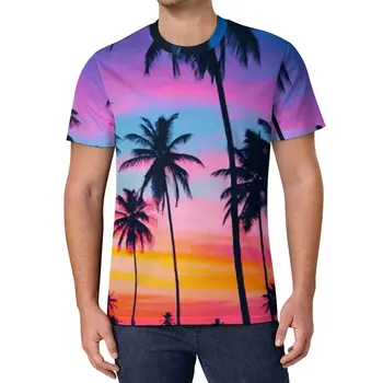 Тениска Miami Sunset С Принтом Палми Модни Тениски Градинска Тениска Летни Тениски С Къс Ръкав На Поръчка