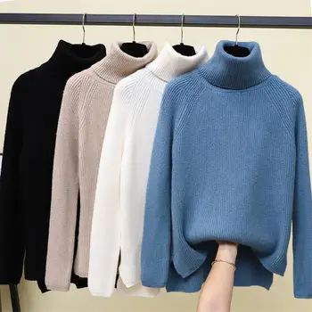 Вязаный пуловер с висока воротом и дебела дълъг ръкав, Есенно-зимния Нов Корейски Пуловер, Без Елегантен обикновен всекидневен топ