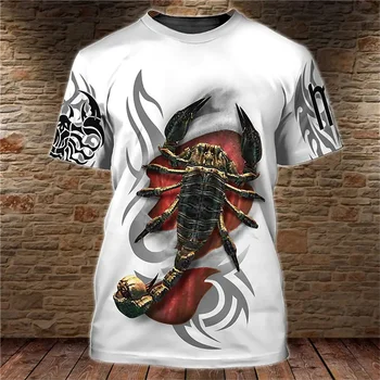 Мъжка лятна риза, Реколта тениска с принтом животни, Тигър/Скорпион, 3D Ежедневни мъжки t-shirt, Големи размери, Мъжки дрехи