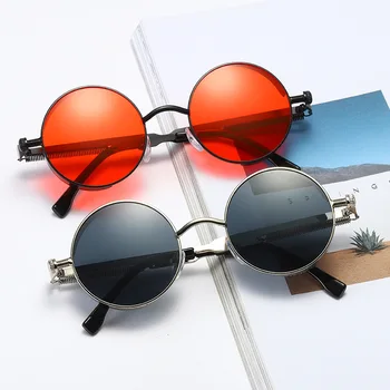 Метални Слънчеви очила в стил Steampunk, Мъжки И Дамски Модни Кръгли Очила, Дизайнерски Vintage Слънчеви Очила с Високо Качество Oculos De Sol