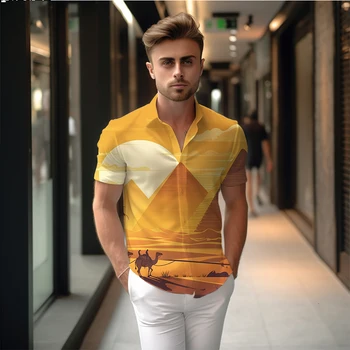 Лятна нова мъжка риза с пирамидальным 3D принтом, мъжка риза в разговорния стил мъжка риза в уличном стил, с модерна мъжка риза с високо качество