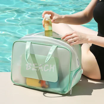 Лесна чанта за плуване, Водонепроницаемое Оборудване за гмуркане с голям капацитет, сухо и мокро Разделение, Лятна Преносима прозрачна Плажна чанта