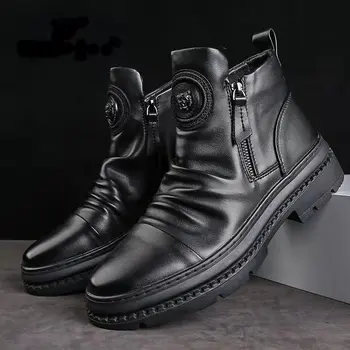 Мъжки обувки 2023 г., есен нова универсална обувки с висок берцем с цип, корейски ежедневни ботильоны