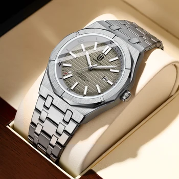 Мъжки часовник QINGXIYA, най-добрата марка за Луксозни Модни кварцов часовник със сив циферблат за мъже, Водоустойчиви светещи ръчен часовник от неръждаема стомана