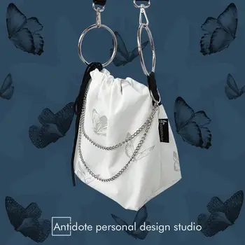 2023 Нови универсални дамски чанти през рамо на съвсем малък, Корейската мода Y2k, Модни найлонови торбички в ретро стил, с папийонка и веригата, чанти през рамо