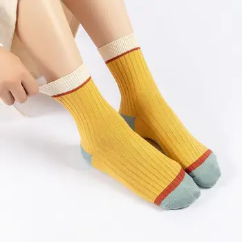 5 Pairs Women Splicing Design Чорапи Mid-tube Ribbed High Еластични Чорапи дамски чорапи