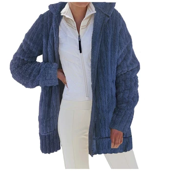 Дамско яке на Есенния размер, Свободни плюшени палто с качулка и джоб с цип, ежедневни топло однотонная дамски яке-ветровка