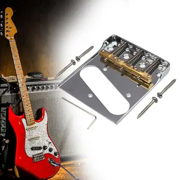 Китара бридж с 3 седлами, хромирани замяна, Фиксиран бридж, Хардтейл, Бридж за музикални инструменти, Резервни части за електрически китари