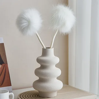 Скандинавска matte керамична ваза с кръгли пръстен за цветя за украса на хола, креативна бяла ваза, за хидропоника от тиква, висококачествени вази, новост