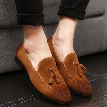 Нови Мъжки Лоферы от волска кожа, велур, бизнес модела обувки, Официални Обувки-Oxfords, Мъжки Сватбени обувки на равна подметка sapato masculino de luxo B1024