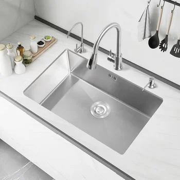 Кухненска мивка от неръждаема стомана 304, Многоразмерная, с една чаша, Подмонтированная под мивка За подобряване на кухненско оборудване с дренаж