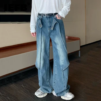 IEFB Мъжки прави панталони нишевого дизайн, широки дънки, модни выстиранные дънки в стил мозайка с широки штанинами, реколта градинска облекло 9C1790