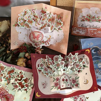 4 бр./лот, набор на поздравителни картички в стил Звездна река и рози