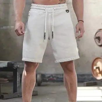 Нови къси панталони за фитнес от 100% памук, найлонови мрежести спортни шорти-карго за бягане за мъже