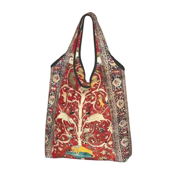 Чешки Коприна Антикварен персийски килим, чанта за пазаруване, Турски Етнически Килим, чанти за рамо за купувачите, чанти голям капацитет