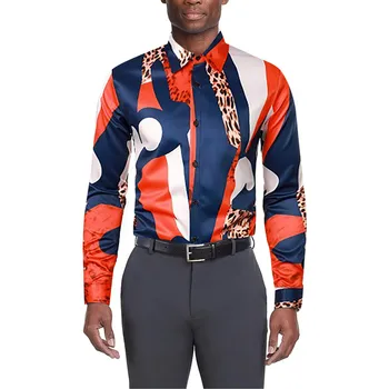 Мъжки Ежедневни риза с дълги ръкави, леопардовая риза с отложным яка в тон, оборудвана с жилетка копчета в стил Харадзюку, мъжко палто
