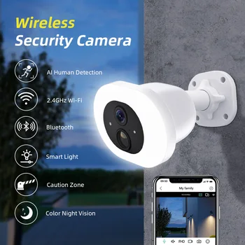 Външна безжична камера за видеонаблюдение 2MP, мини-камера с прожектором, WIFI, IP камера за наблюдение с откриването на човека, водоустойчив