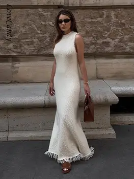 Модно однотонное женствена рокля Трапецовидна форма, без ръкави, с пискюли, Тънки Елегантни Дамски рокли Макси 2023, лятна градинска облекло за партита, Vestidos