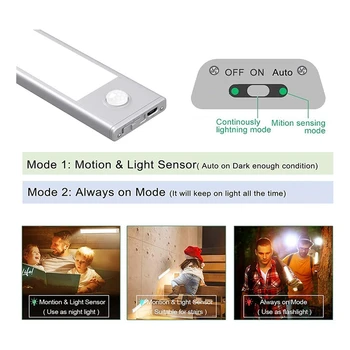Led лампа с датчик за движение в килера, осветление под ботуш в килера, USB Безжични акумулаторни кухненски ночники