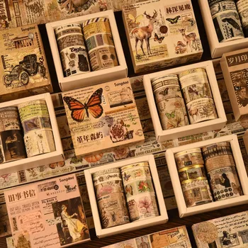 8 Ролки Винтажной лента Васи, набор от Декоративни ленти с цветни букви, Пеперуда, цвете За Scrapbooking, Списание, Дневник, Албум, Изкуство и занаяти