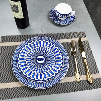 Керамична чиния, творчески 10-инчов и 8-инчов кръгли ретро цветя, Чиния пържола в западен стил, Сладкарница чиния, Подарък за дома в европейски стил