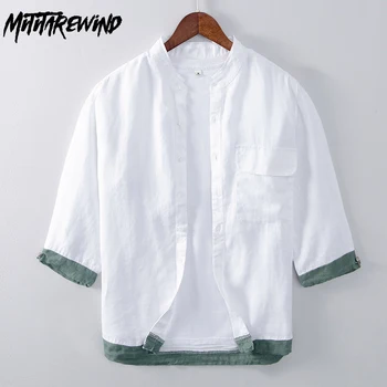 Нова риза в китайски стил, Летни дрехи за мъже, Дизайнерска тениска от чист лен с ръкав три четвърти, Дишаща Обикновена топ, Мода 2023 година