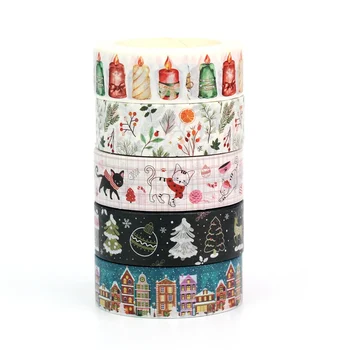 10X Декор коледна звезда и Човечето Къща Коледна Свещ Васи Лента за Проектант за Опаковане на Подаръци Scrapbooking тиксо Канцеларски материали