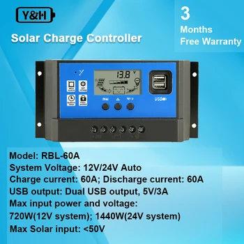 Y & H 40A 60A Контролер на заряд на Батерията на Соларни Панели 12V 24V Автоматично LCD регулатор на Слънчев Колектор с Двоен USB изход 5V