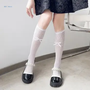 Жените са Кухи Дантелени Чорапи с принтом от телешка кожа, Бели Чорапи за японски момичета, Секси Чорапи