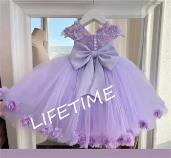 Нов прием на Люляков рокля с цветя модел за момичета на сватба, Тюлевое вечерна рокля на Принцеса, рокля за Първо причастие с голям лък