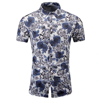 Летни Нови Мъжки Ризи 100% Мерсеризованного памук С меки флорални принтом, мъжки Хавайска риза с къс ръкав 5XL 6XL 7XL