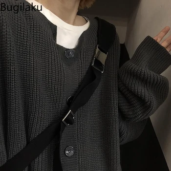 Bugilaku Модерен корейски ретро универсален обикновен вязаный жилетка на големи копчета, пуловер, яке, за мъже и жени