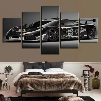 Луксозен Черен автомобил Lamborghini, Пръстови отпечатъци, Стенно Изкуство, Начало Декор, 5 панели, HD-печат, Снимки Без рамки, Постер, Интериор на стаята