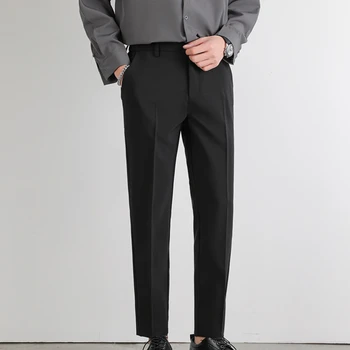 2023, Нов мъжки костюми, панталони, Участък, Тънък Бизнес Офис, Не iron еластичен колан, Класически корейски сиви ежедневни панталони, Големи размери 40 42