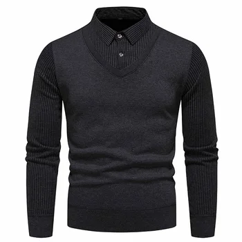 2023 Мъжки пуловер, пуловер от две части, дебел-тънък жилетка, топли върховете
