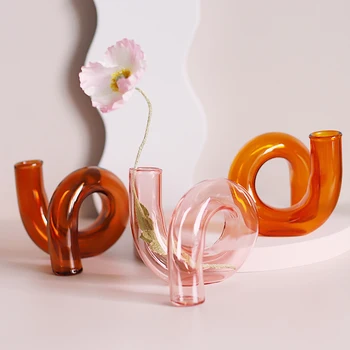 Цветна Стъклена ваза с Неправилна форма, Скандинавски креативна договореност, Ваза, Свещник, Украса за дома, хол, Артистичен дизайн