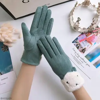Красиви дамски ръкавици с животни, Пухкави топли ръкавици, Ръкавици с един пръст за пълен пръст, спортни ръкавици на руното лигавицата, Дамски ръкавици със сензорен екран, зимни