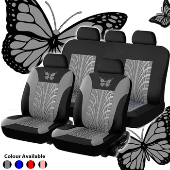 Сив калъф за авто седалки с вмятинами от гуми с принтом на пеперудата, за украса на интериора в класически стил, подходящи за повечето автомобили, определени от 9 теми
