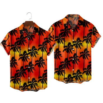 Хавайски ризи за мъже, с наклон полумрак цветове и къс ръкав, Летни потници за почивка на плажа в Хавай, дишащи
