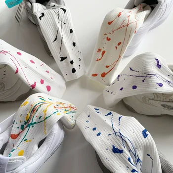 Пролет-лято Тънки Модерни чорапи среден размер с мастило в пунктираната, графити, в стил хип-хоп, Универсални чорапи, Творчески памучни чорапи среден размер