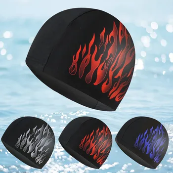 Мъжка шапка за плуване с огнени модел, найлон, мека и удобна защита на ушите, Аксесоари за плуване за възрастни, Natation
