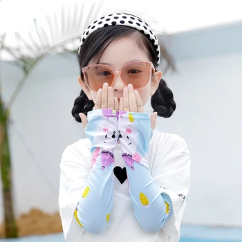 Детски ръкавици без пръсти с анимационни принтом, слънцезащитен ръкав от ледената коприна, скъпа фигура за момчета и момичета, летен слънцезащитен калъф за ръце