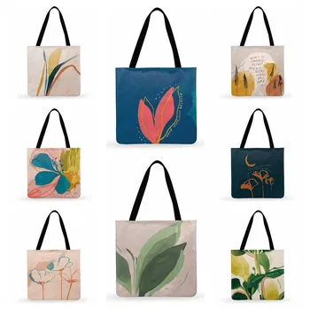 Дамски Ежедневни чанти-тоут с абстрактно растително принтом, женствена чанта през рамо, Сгъваема чанта за пазаруване, улични плажни чанти