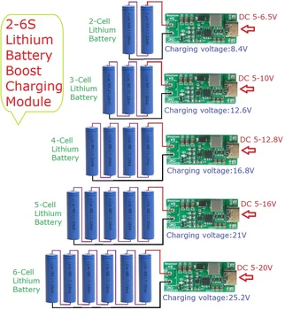 Модул зарядно устройство 2-6 клетки Li-po Li-ion 18650 Type-c постоянен ток от 5 до 8,4 На 12.6 В 16,8 В 21 В 25,2 за 7,4 В 11,1 от 14,8 На 18,5 На 22.2 На