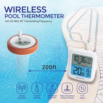 Безжична свързаност, LCD дисплей, цифров термометър, канал 3, Водоустойчив измерване на температурата в басейна
