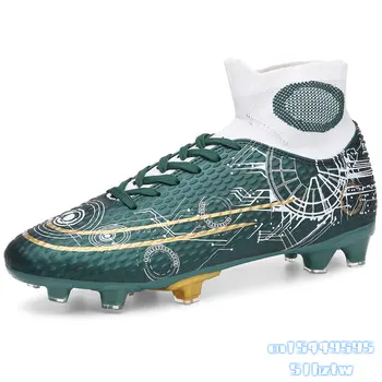 Нови мъжки футболни обувки, Младежта висококачествени обувки с висок берцем, футболни обувки с принтом звезди, два цвята нескользящие футболни обувки за трева за улицата