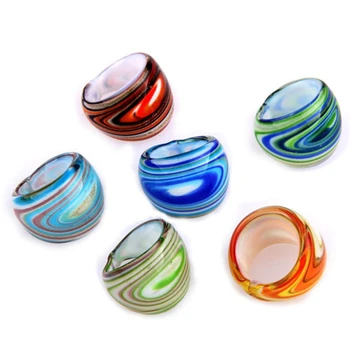 6 Пръстени от стъкло Lampwork 17-19 мм, цветни, горещи