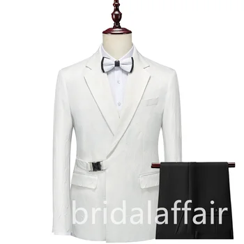 Bridalaffair Цветя Жакард Смокинги и костюми за мъже, Сватбен Оборудвана Сако с жилетка, панталони, Мъжки костюм от 3 теми